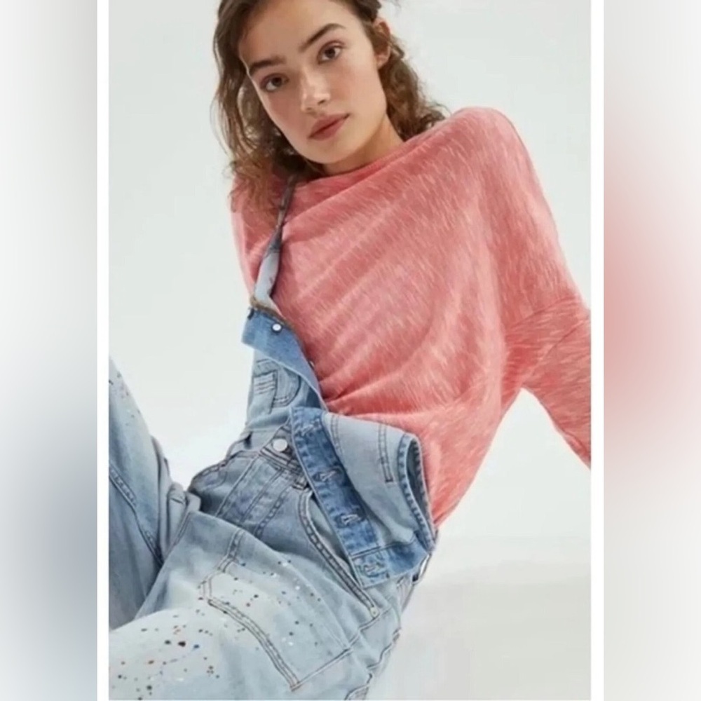 Anthropologie Damien Asymmetric Knit Top Small coral dolman sleeve 100%‎ cotton
